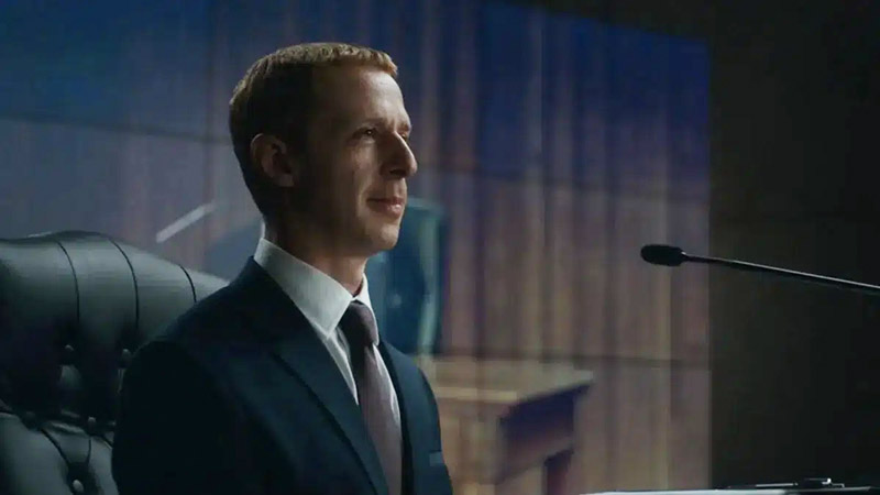 Jeremy Strong como Zuckerberg en El Precio de La Red. SONY PICTURES RELEASING